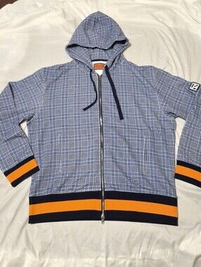 New! Rockridge French Loop Terry Lined Full Zip Hoodie Large Blue White Orange